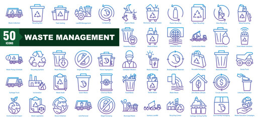 Waste Management Gradient Icon Set