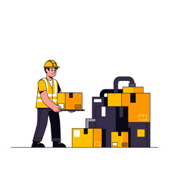 Warehouse worker carefully handling and organizing packages for shipment.