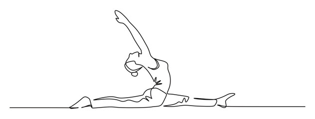Continuous line art of a woman doing yoga. The concept of meditation exercise and training focus and breathing and mind.