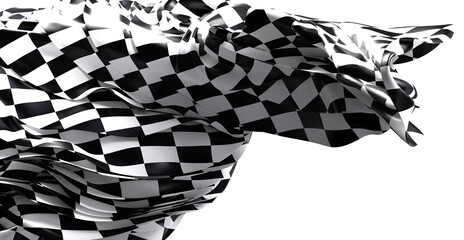 Dynamic image of a checkered flag waving. Perfect for sports, racing, and competition themes.