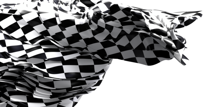 Dynamic image of a checkered flag waving. Perfect for sports, racing, and competition themes.