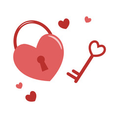 Heart shaped lock and key. Love symbol, pair, couple and marriage sign, Valentine's day.