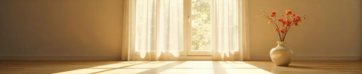 Sunlit Room, Wilted Flower Tranquil Scene of Peaceful Melancholy After Celebration