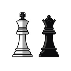 Two chess pieces, a white king and a black queen, set against a minimalist background, symbolizing strategy and competition