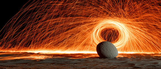 Fiery Trails: Light Painting Around a Stone