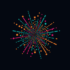 Colorful abstract explosion of shapes and lines against a dark background