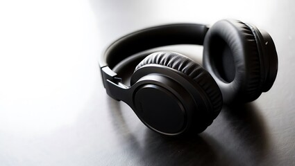 Black over ear headphones with padded earcups and adjustable headband audio sound