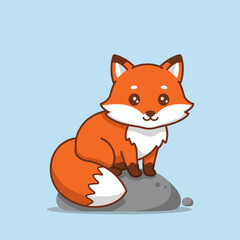 Obraz premium Cute cartoon fox sitting against a light blue background, showcasing its playful nature