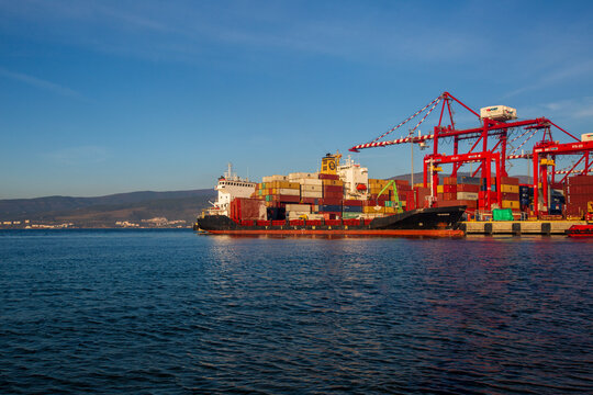 Turkey - November 25 ,2017:Ships and cranes transferring in the port. Yilport Gemlik Bursa Turkey
