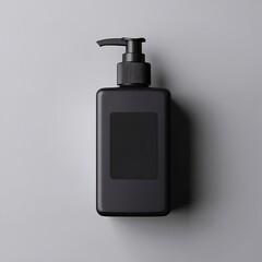 Obraz premium Black pump dispenser bottle with textured cap and label liquid