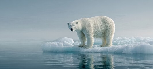 The Polar Bear Standing on an Iceberg in a Serene Arctic Environment
