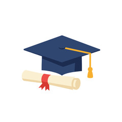 Graduation cap resting on a table with a blurred background of celebratory decorations