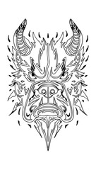Tribal Demon Bull Head Vector – Ornamental Dotwork Black and White Tattoo Design
