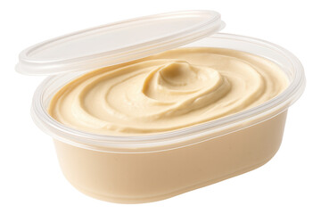 Wide-mouthed jar of creamy chocolate spread with a bright red label and screw-top cap