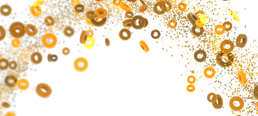 Abstract background with golden rings and confetti. Perfect for celebrations,  festive designs, and more.