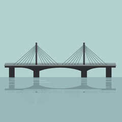Obraz premium Modern suspension bridge over calm water with minimalistic background scenery