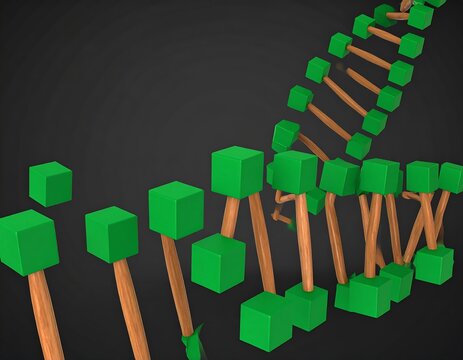 3D model of DNA structure with green cubes
