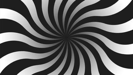 Abstract black and white twisted sunburst background. Comic book style retro with gradient rays. Modern monochrome design for banner, poster, background, and graphic template