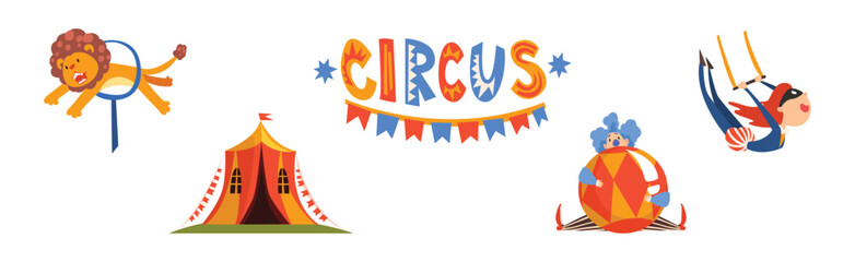 Circus Artist and Performer Showing Trick Vector Set