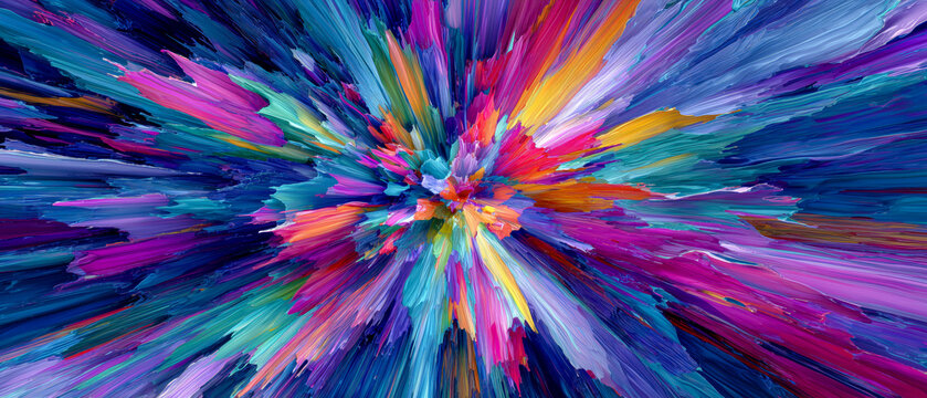 Colorful abstract explosion, bursting with vibrant hues. A dynamic display of artistry and visual energy from a central focal point.