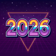 2026 Retro Pixel Art Design 80s Style New Years Greeting