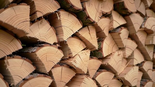 Stack of Cut Firewood Logs with Visible Wood Grain and Bark Textures