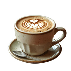 Realistic Latte Coffee Cup with Heart-Shaped Latte Art &ndash; High-Resolution Transparent PNG for Branding, Menu Design, and Digital Use