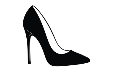 Elegant black stiletto high heel shoe silhouette on a clean white background symbolizing fashion and style