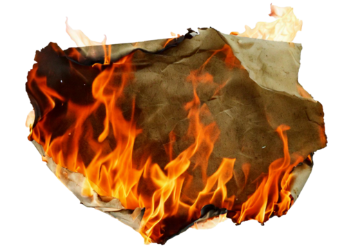 Burning, crumpled sheet of old paperisolated isolated on a transparent or white background - Powered by Adobe