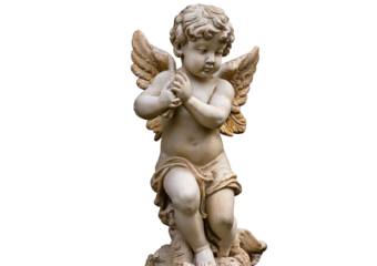 Cupid cherubs statue isolated on a transparent or white background
