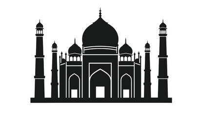Iconic silhouette of the taj mahal mausoleum in agra india showcasing its grand mughal architecture and minarets against a white background
