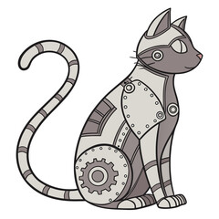 Illustration of a steampunk cat isolated on white background in cartoon style