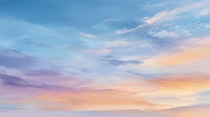 Obraz premium Sky's Pastel Canvas: A captivating blend of pastel hues, with soft brushstrokes and a tranquil feel, depicts the beauty of sky.