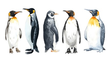 Fototapeta premium watercolor drawing of loving penguins on a white background. Valentine's Day. Postcard. Watercolor love.