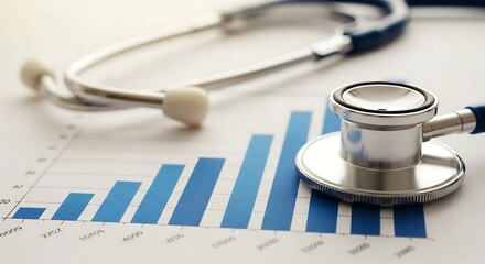 Stethoscope resting on cardiogram paper in a medical examination setting