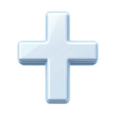 Fototapeta premium Glossy white plus sign, mathematical symbol for addition, positive concept on transparent background