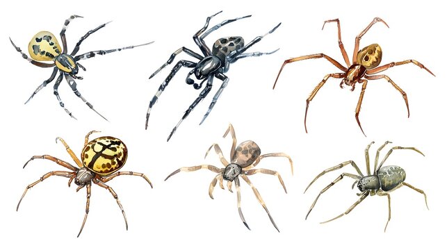 A detailed watercolor painting of a spider, viewed from above, showcasing its vibrant orange and black striped abdomen and hairy legs.