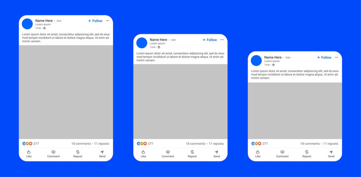 LinkedIn Post UI Template Mockup with Like, Comment, Repost, Send and Follow Buttons for Social Media Engagement and App Interface Design Vector Illustration