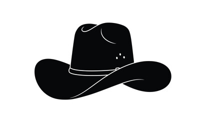 Classic black silhouette of a traditional cowboy hat with a wide brim and creased crown isolated on a white background