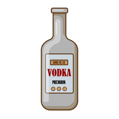Vector cartoon vodka bottle with label. Vodka glass cartoon bottle mockup with label. Distilling business design elements. funny Bottle of alcohol