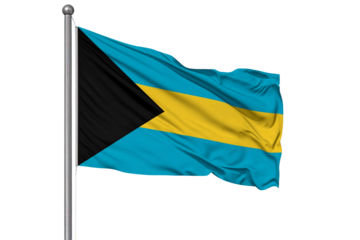 Flat Display of Bahamas Flag on Vertical Pole with Vibrant Colors – Transparent Background