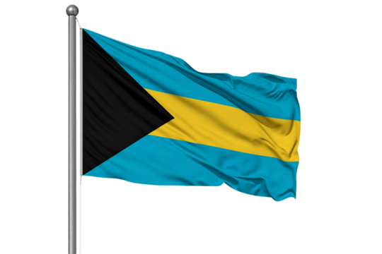 Flat Display of Bahamas Flag on Vertical Pole with Vibrant Colors – Transparent Background