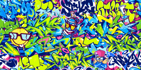Seamless Colorful Cool Abstract Urban Style Hiphop Graffiti Street Art Vector Background Template
