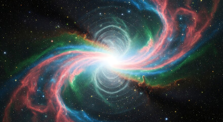 Fototapeta premium Colorful spiral galaxy emitting bright light and swirling energy in space