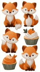 Cute fox illustrations featuring playful designs and delicious pumpkin desserts for autumn themes