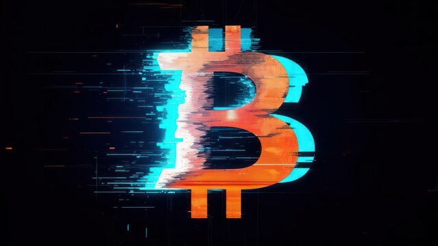 Glitching Bitcoin symbol - Powered by Adobe