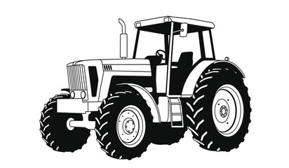 Classic agricultural tractor illustration with large tires and detailed cabin perfect for farming and rural themes