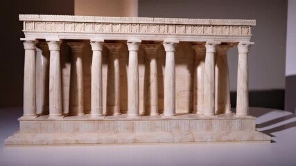 Architectural detail of marble columns and ornate carvings, showcasing classical design and symmetrical patterns in a stone building facade. - Powered by Adobe