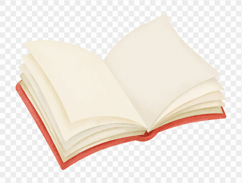 Watercolor open red book for school reading Vector.