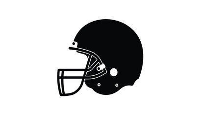 Simple black silhouette of a classic american football helmet viewed from the side on a clean white background representing sports and competition
